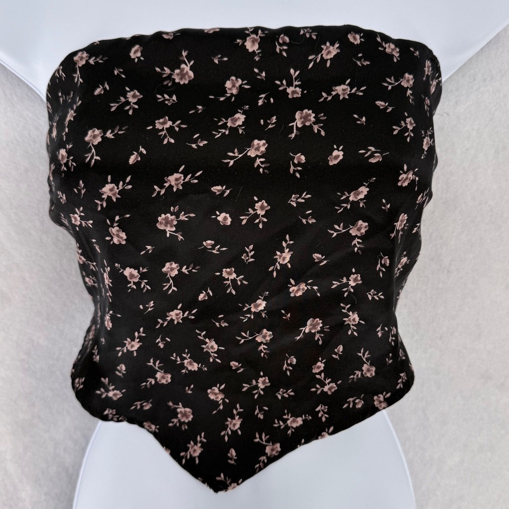 GARAGE Black Floral Print Bandana Halter Top Tie Back Size S Festival Fairy Boho
